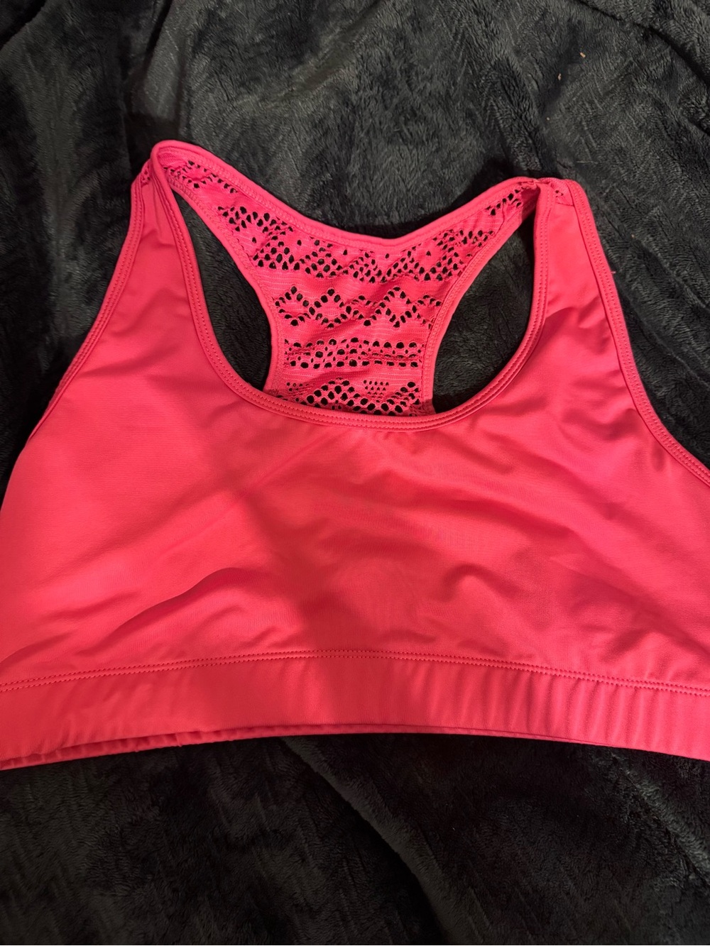 ZYIA Hot Pink Racerback Sports Bra with Crochet-Style Back
